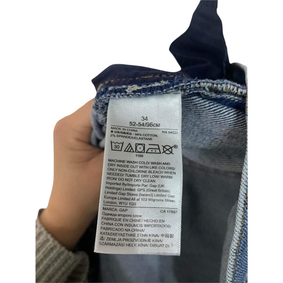 Gap Denim Girlfriend Medium Indigo Wash Raw Hem Distressed Size 34 #256655 - Picture 6 of 6